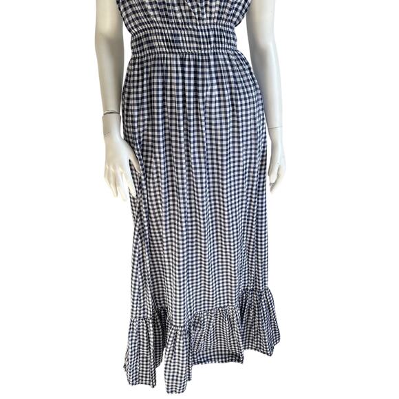 Draper James RSVP Gingham Sleeveless Maxi Dress Size M Navy Blue White Check - Picture 3 of 13